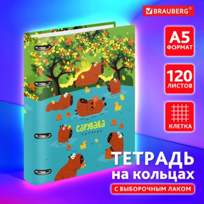 Тетрадь на кольцах А5 160х212мм, 120л, картон, выборочный лак, клетка, BRAUBERG, Elements, 404731