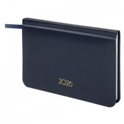 Еженедельник датированный 2026, МАЛЫЙ ФОРМАТ, 95х155 мм, А6, BRAUBERG 'Select', балакрон, темно-синий, 117192