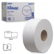 Бумага туалетная 250 м, KIMBERLY-CLARK Kleenex, КОМПЛЕКТ 6 шт., Миди Jumbo, 2-х слойная, белая, (диспенсер 601543), 8515
