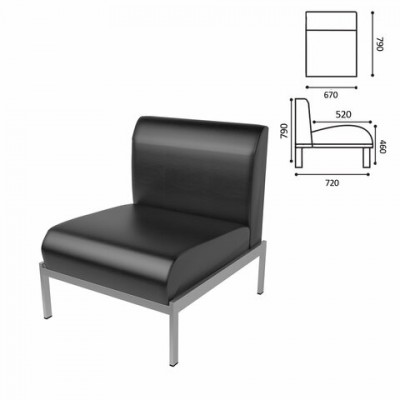 Кресло мягкое 'Дилан' Д-22, 670х720х790 мм, без подлокотников, кожзам, черное
