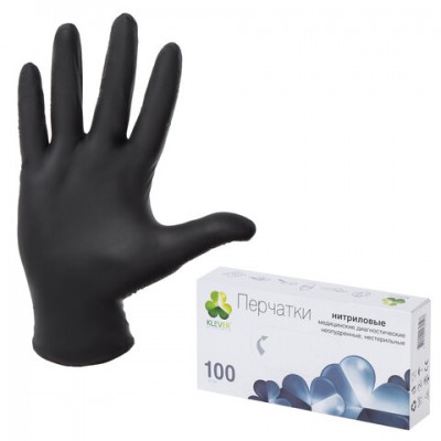 Перчатки нитриловые смотровые, 50 пар (100 шт.), неопудренные, M (средний), KLEVER 'Стандарт', черные, NG080 BL