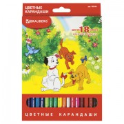 Карандаши цветные BRAUBERG 'My lovely dogs', 18 цветов, заточенные, картонная упаковка, 180546