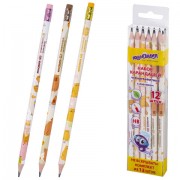 Набор карандашей чернографитных с принтом ЮНЛАНДИЯ 'FAT ANIMALS', 12 штук, HB, с ластиком, корпус ассорти, 182035