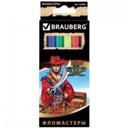 Фломастеры BRAUBERG 'Корсары', 6 цветов, вентилируемый колпачок, картонная упаковка с золотистым тиснением, 150563