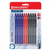Ручки гелевые BRAUBERG 'ULTRA GEL', НАБОР 10 ШТУК (4 ЧЕРНЫХ, 4 СИНИХ, 2 КРАСНЫХ), стандартный наконечник 0,5 мм, линия 0,35 мм, 144270