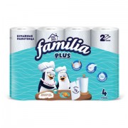 Полотенца бумажные бытовые, спайка 4 шт., 2-слойные (4х12 м), FAMILIA PLUS, 22,7x12 см, белые, 5083816