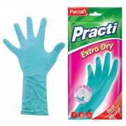 Перчатки МНОГОРАЗОВЫЕ резиновые PACLAN 'Extra Dry', хлопчатобумажное напыление, 100% флок, размер 8,5-9, L (большой) синие, вес 54 г, 7350, 407350