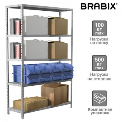 Стеллаж металлический BRABIX 'MS KD-200/60-5', 2000х1000х600 мм, 5 полок, сборная стойка, 291121, S240BR246502