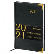 Ежедневник датированный 2021 А5 (138х213 мм) BRAUBERG 'Senator', кожзам, черный, 111413