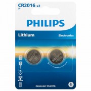 Батарейки литиевые PHILIPS Lithium CR2016, таблетки, дисковые, кнопочные, КОМПЛЕКТ 2 шт., в блистере, Б0064674