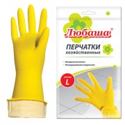 Перчатки МНОГОРАЗОВЫЕ латексные ЛЮБАША 'ЭКОНОМ', хлопчатобумажное напыление, размер 8-9, L (большой), желтые, вес 32 г, 603785