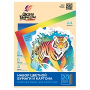 Набор картона и бумаги А4 немелованный (белый 4 л., цветной 8 л., офсет 8 л.), ЛУЧ 'Школа творчества', 35С 2294-08