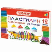 Пластилин классический ПИФАГОР 'Веселая такса', 12 цветов, 180 г, СО СТЕКОМ, 106675