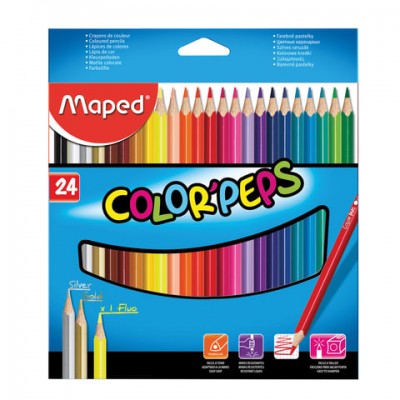 Карандаши цветные MAPED (Франция) 'Color Pep's', 24 цвета, трехгранные, заточенные, европодвес, 183224