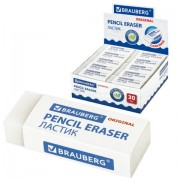 Ластик BRAUBERG 'Original', 45х17х10 мм, белый, прямоугольный, экологичный ПВХ, картонный держатель, 228076