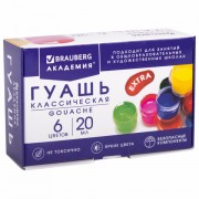 Гуашь BRAUBERG 'АКАДЕМИЯ КЛАССИЧЕСКАЯ ЭКСТРА', 6 цветов по 20 мл, 192371