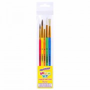 Кисти НАБОР 5 шт. (ПОНИ круглые № 1, 4; КОЗА круглые № 3, 6; ЩЕТИНА плоская № 4), пакет, ЮНЛАНДИЯ, 201079