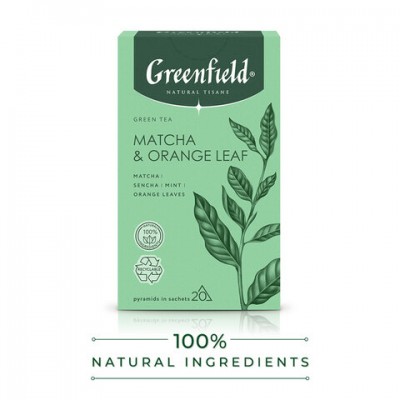 Чай GREENFIELD Natural Tisane 'Matcha & Orange Leaf' зеленый, 20 пирамидок по 1,8 г,, 1754-08