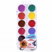 Краски акварельные ЮНЛАНДИЯ 'ЮНЫЙ ВОЛШЕБНИК', медовые, 24 цвета, круглые кюветы, пластик, 192359