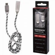 Кабель USB 2.0-micro USB, 1 м, SONNEN Premium, медь, передача данных и быстрая зарядка, 513125