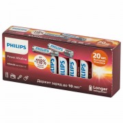 Батарейки алкалиновые 'пальчиковые' КОМПЛЕКТ 20 шт PHILIPS Power Alkaline, АА (LR6,24, Б0064673