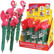 Ручка фигурная 'ФЛАМИНГО', СИНЯЯ, 4 дизайна ассорти, линия письма 0,5 мм, дисплей, BRAUBERG, 142760