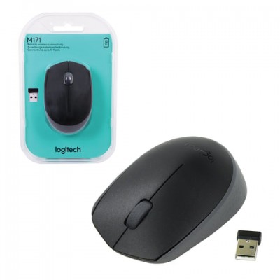 Мышь беспроводная LOGITECH M171, 2 кнопки + 1 колесо-кнопка, оптическая, черная, 910-004424