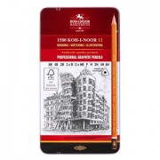 Карандаши чернографитные KOH-I-NOOR, НАБОР 12 шт., 'Art' 6B-6H, без резинки, металлическая коробка, 1582012001PL