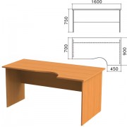 Стол письменный эргономичный 'Фея', 1600х900х750 мм, правый, цвет орех милан, СФ14.5
