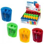 Точилка BRAUBERG 'Cell Dual', 2 отверстия для чернографитных карандашей (в том числе утолщенных), с контейнером, корпус ассорти, 228435