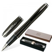 Ручка подарочная перьевая PARKER 'Urban Premium Ebony Metal Chiselled', черный корпус, хромированные детали, синяя, S0911480