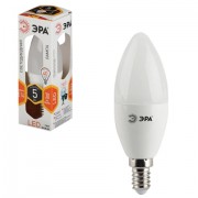 Лампа светодиодная ЭРА, 5 (40) Вт, цоколь E14, 'свеча', теплый белый свет, 30000 ч., LED smdB35-5w-827-E14