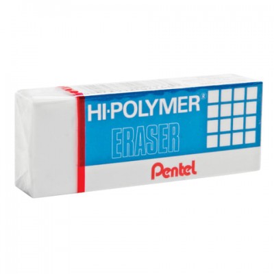 Ластик PENTEL (Япония) 'HI-POLYMER ERASER', 35х16х11,5 мм, белый, прямоугольный, картонный держатель, ZEH-03