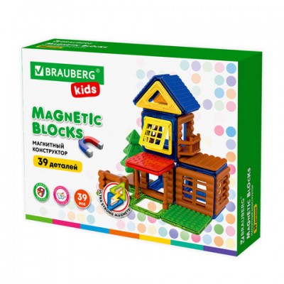 Магнитный конструктор MAGNETIC BUILD BLOCKS-39 'Построй дом', 39 деталей, BRAUBERG KIDS, 663849