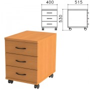Тумба подкатная 'Фея', 400х515х530 мм, 3 ящика, цвет орех милан, ТФ08.5