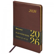 Еженедельник датированный 2026, А5, 145х215 мм, BRAUBERG 'Iguana', под кожу, коричневый, 117169