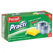 Губки бытовые для мытья посуды, КОМПЛЕКТ 3 шт., чистящий слой (абразив), PACLAN 'Practi Maxi', 409121
