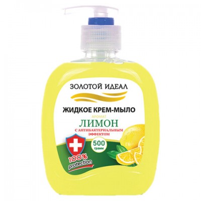 Мыло-крем жидкое 500 г ЗОЛОТОЙ ИДЕАЛ 'Лимон', с антибактериальным эффектом, дозатор, 606786