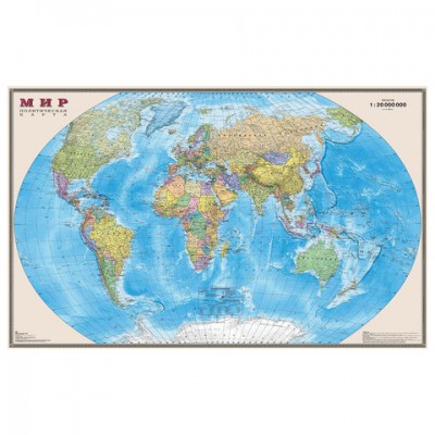 Карта настенная 'Мир. Политическая карта', М-1:20 млн., размер 156х101 см, ламинированная, 634, 295