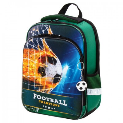 Ранец BRAUBERG QUADRO, 3 отделения, с брелком, Fire football, 37х28х18 см, 229956