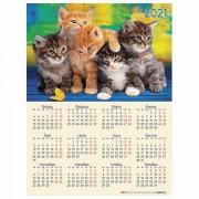 Календарь настенный листовой, 2021 г, А2 формат 45х60 см, 'Забавные котята', HATBER, Кл2_08372