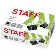 Зажимы для бумаг STAFF' EVERYDAY', КОМПЛЕКТ 12 шт., 41 мм, 200 листов, черные, картонная коробка, 224609