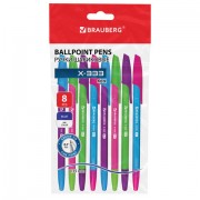 Ручки шариковые BRAUBERG 'X-333 MIX', НАБОР 8 ШТУК, СИНИЕ, узел 0,7 мм, линия 0,35 мм, 144536