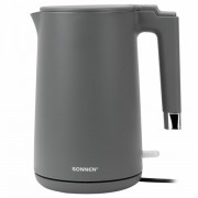 Чайник электрический с двойными стенками SONNEN KT-8719G, 1,5 л, 2200 Вт, графитовый, 454693