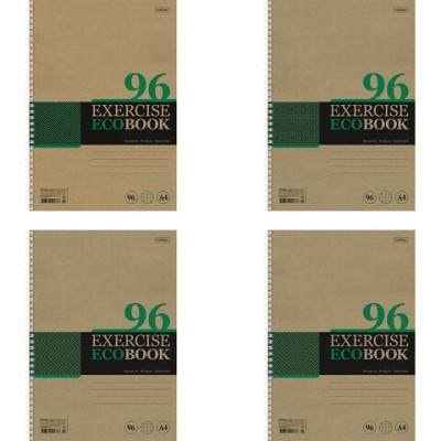 Тетрадь А4 96 л., HATBER, гребень, клетка, обложка крафт, подложка, 'Экобук' (4 вида в спайке), 96Т4В1гр