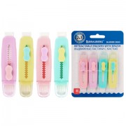 Ластики выдвижные с кистью 2 в 1 BRAUBERG 'Slider Duo', НАБОР 4 ШТУКИ, 85х21х15 мм, пастельные цвета ассорти, блистер, 271993