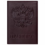 Обложка для паспорта натуральная кожа 'Virginia', 'Герб', темно-бордовая, BRAUBERG, 237199