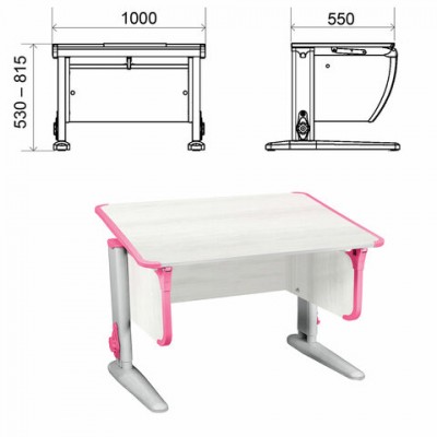 Стол-парта регулируемый 'ДЭМИ' СУТ.43, 1000х550х530-815 мм, серый каркас, пластик розовый, рамух белый (КОМПЛЕКТ)