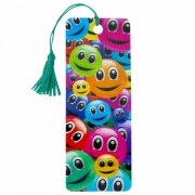 Закладка для книг с линейкой 3D-ОБЪЕМНАЯ BRAUBERG, 'Смайлики', с декоративным шнурком, 128096