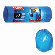 Мешки для мусора 60 л, с ушками, синие, в рулоне 20 шт., ПНД, 14 мкм, 60х77 см, PACLAN 'Multitop', 402092